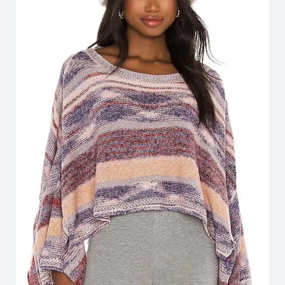 NWT Free People Saturn Striped Sweater Poncho in Midnight Canyon Combo Size S